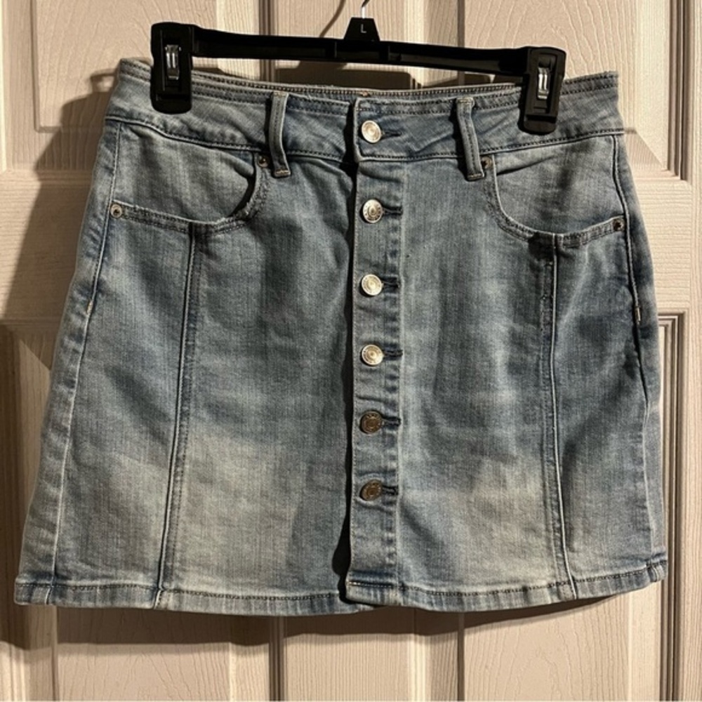 American Eagle Super Stretch High Rise Button Denim Skirt Size 6 Cotton 90’s